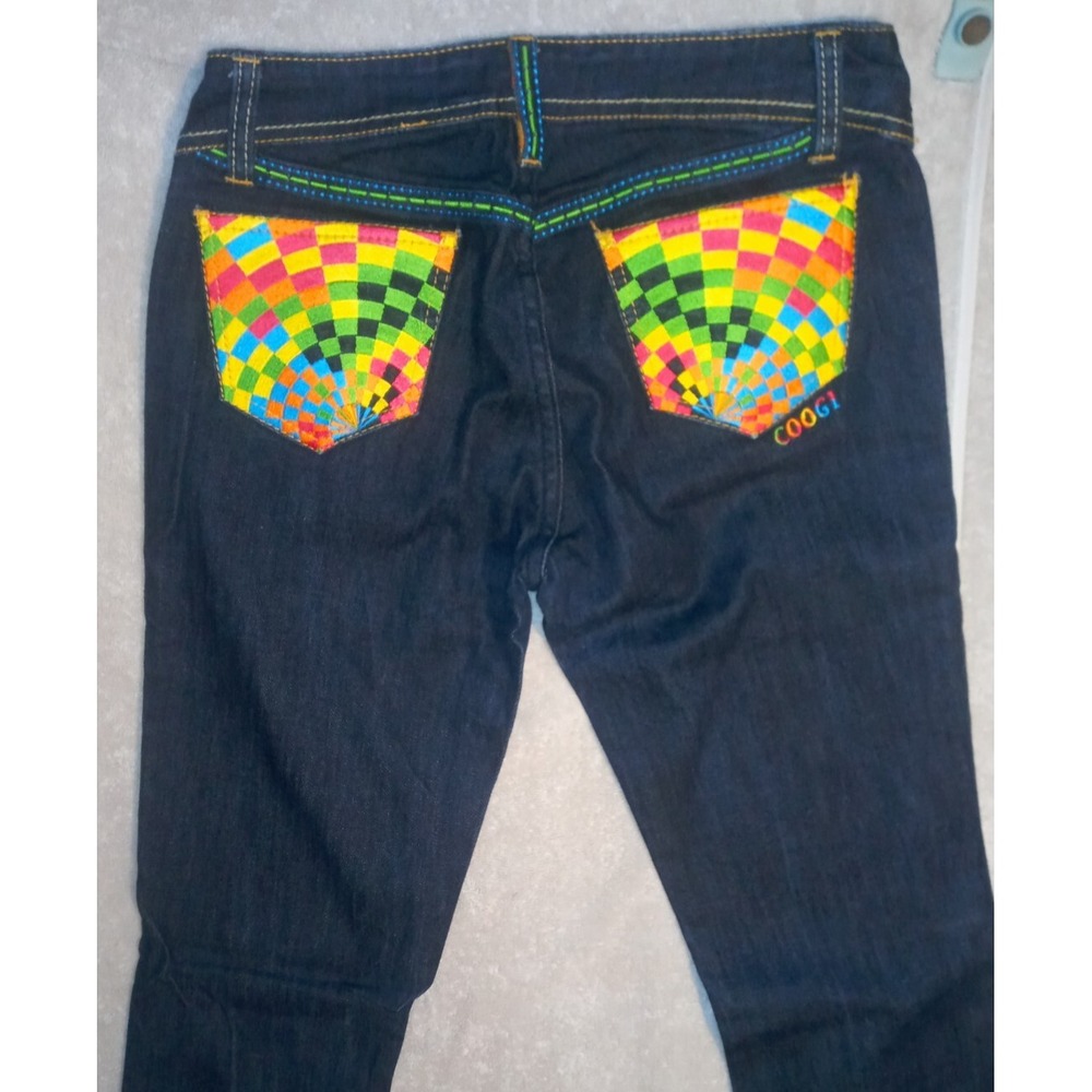WOMENS COOGI DARK WASH SLIM STRAIGHT LEG JEANS EMBROIDERED SZ 7/8 L32